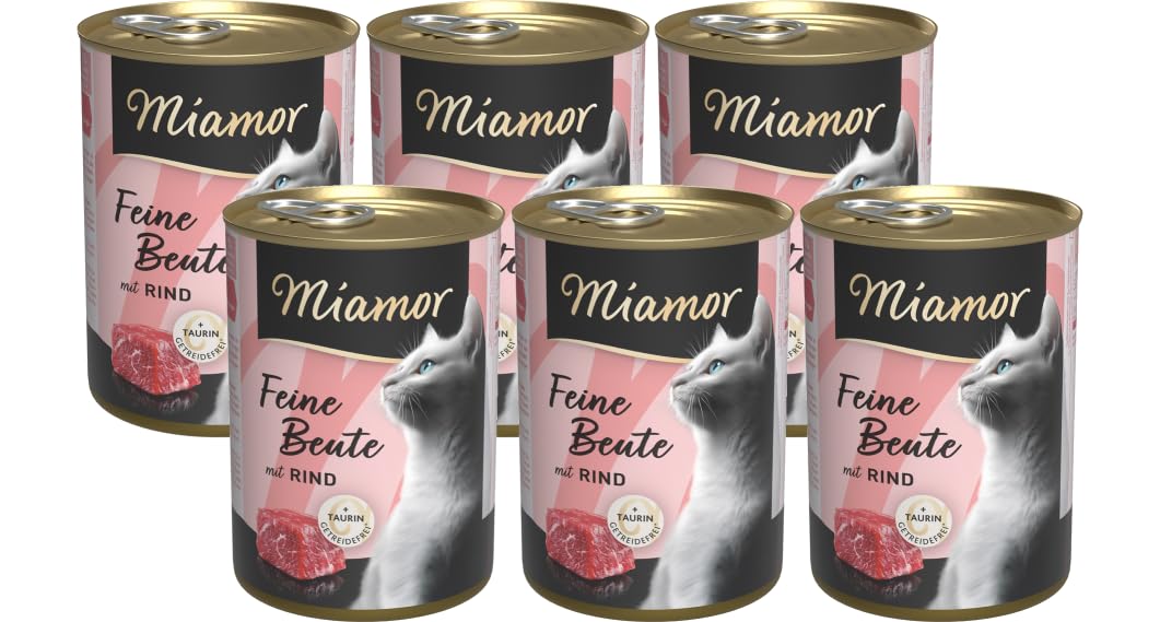 arelf Bundle Miamor Feine Beute | Rind | 6 x 400g Katzen Nassfutter | 65% Fleisch & Innereien | getreidefrei | inkl. Milky Shake Sachet 20g gratis
