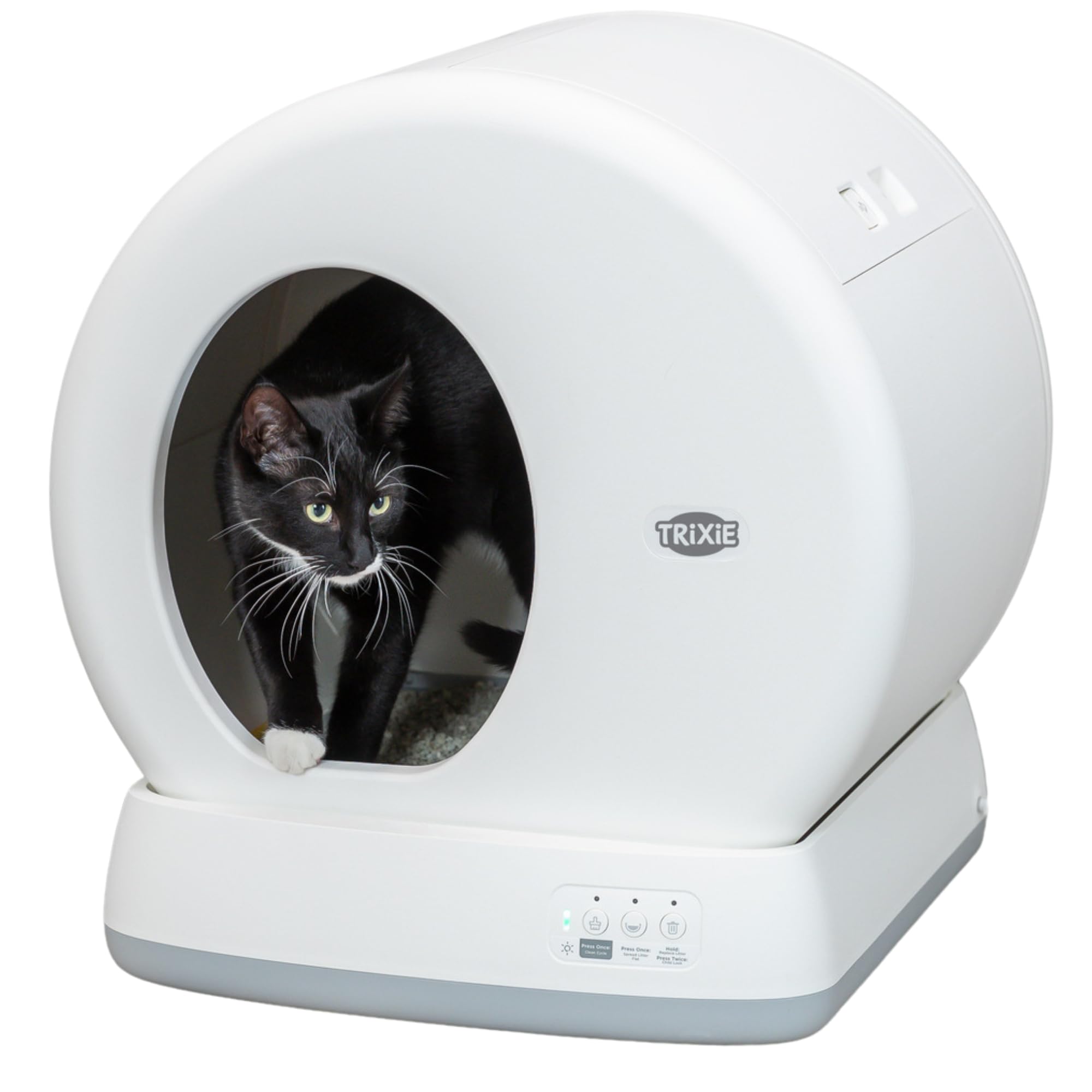 TRIXIE self-cleaning cat litter tray 53 x 55.5 x 52 cm – for lasting cleanliness – with UK plug – practical, electric litter tray for cats weighing 1.5 kg or more – quiet & safe