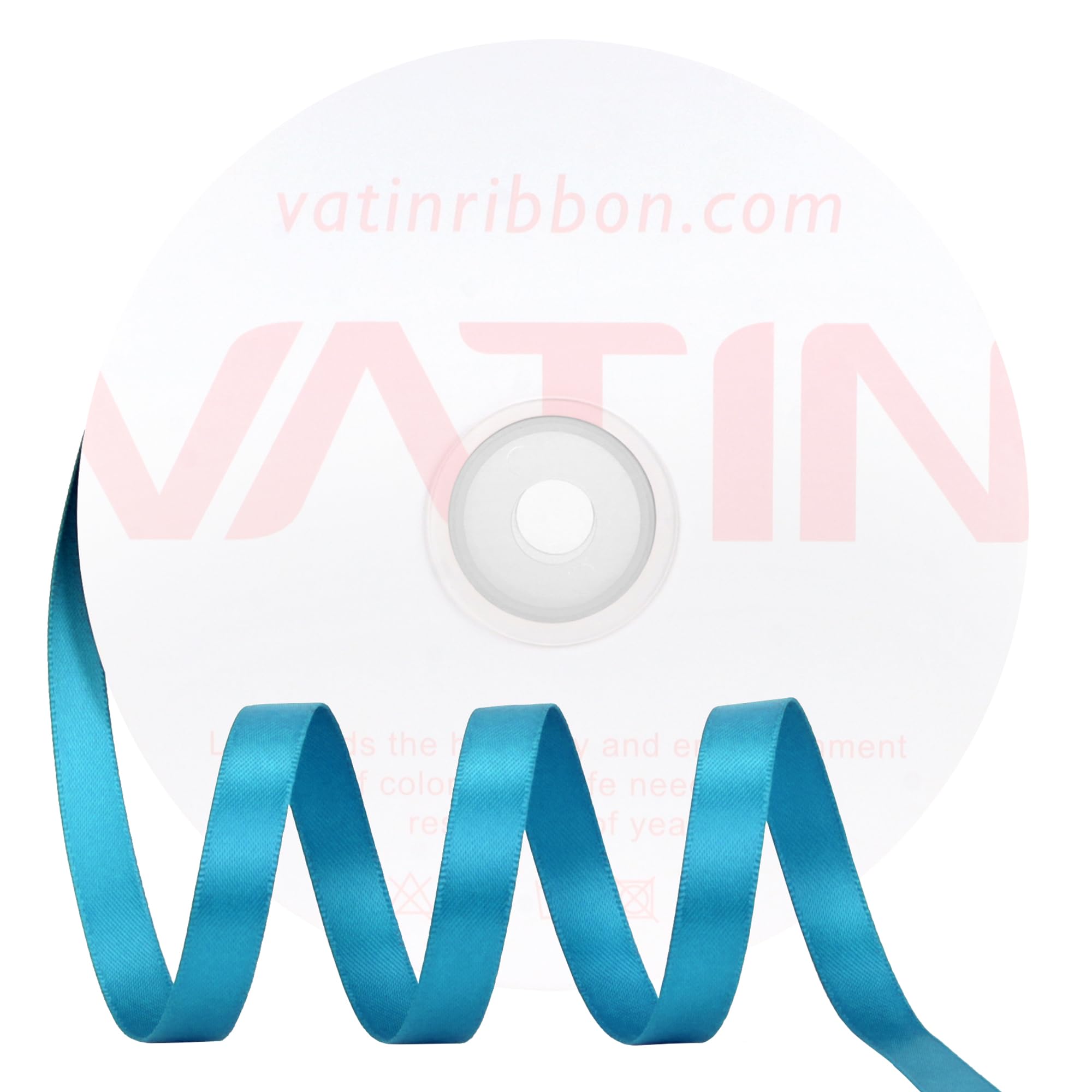 VATIN Double Face Turquoise Satin Ribbon 10mm X 45m,Blue Polyester Fabric Ribbon use for Bows Bouquet Gift Wrapping
