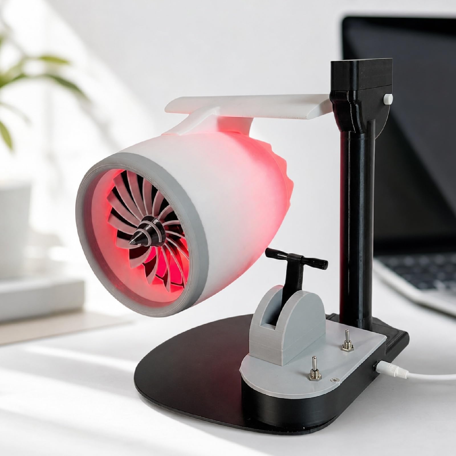 racyjny wentylator biurkowy silnika turbo | Kreatywny dodatek na biurko w kształcie silnika, obudowa ABS, zbiornik wody 50ml, światło LED, do sypialni i biura
