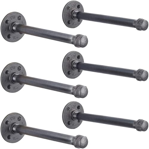 Pipe Decor Soportes industriales para estantes Juego de dos, accesorios industriales de acero gris hierro, bridas y tubos para estantes flotantes