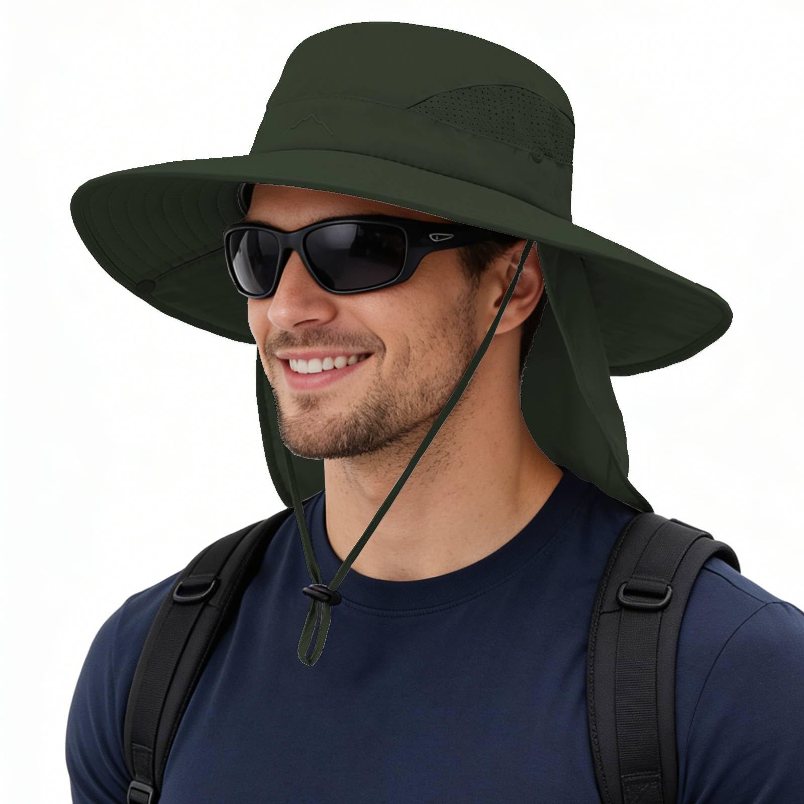 ZOORON UPF 50+ Wide Brim Sun Hat with Neck Flap, Laser Cut Mesh Fishing Hat, Water-Resistant Bucket Hat for Men Women Outdoor