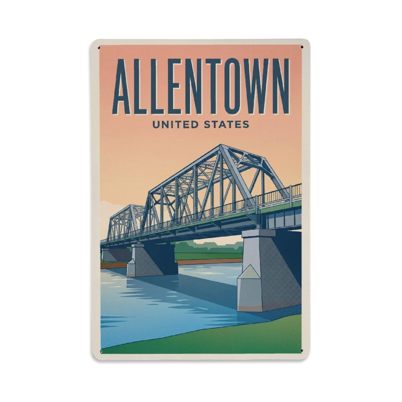 Xanthor Style Vintage Travel United States Allentown Metal Tin Sign