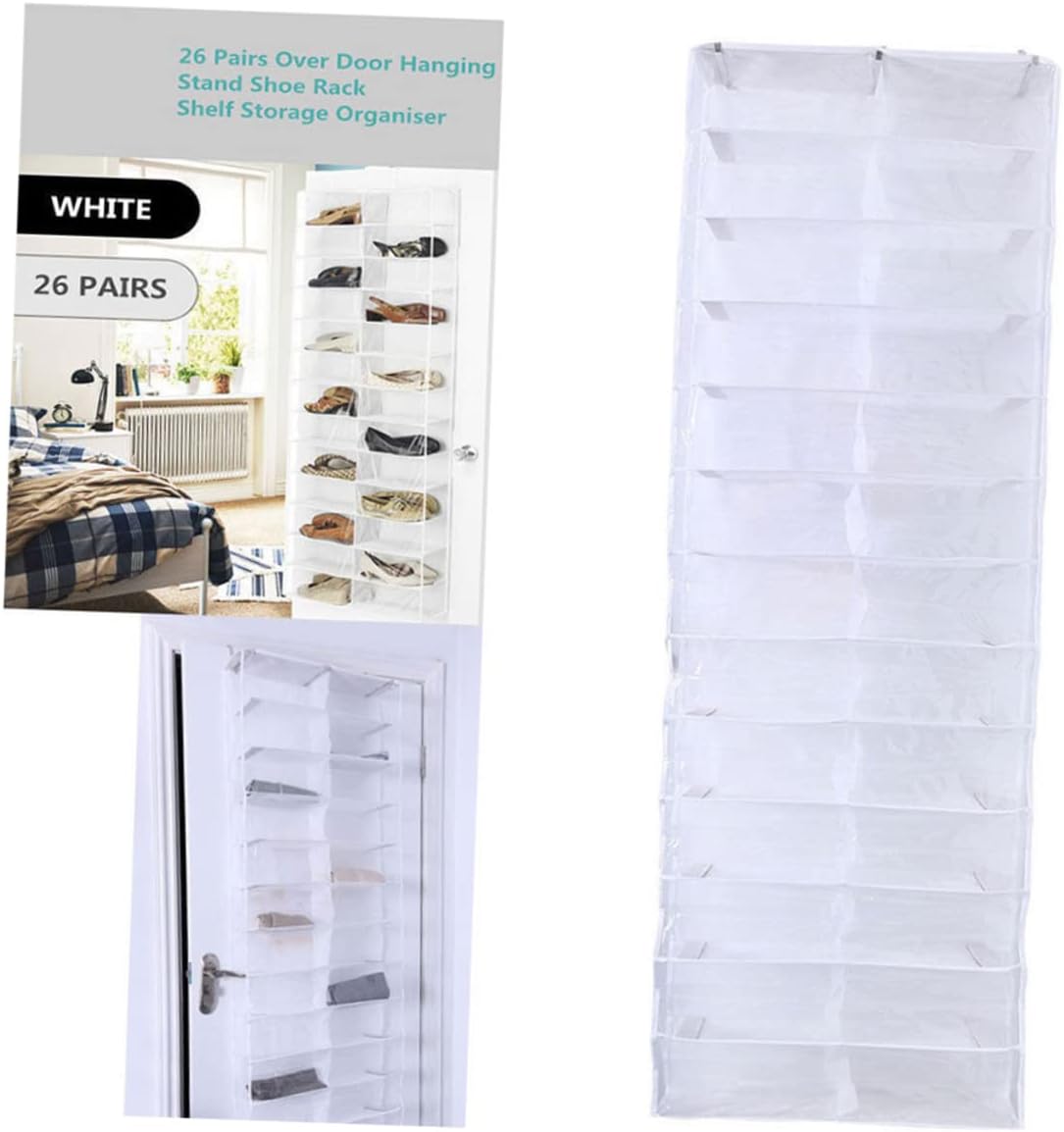 2PCS Over Door Shoe Organizer with Space Saving Hanging Storage Rack for Closet White for Shoes Slippers Belts and Scarves