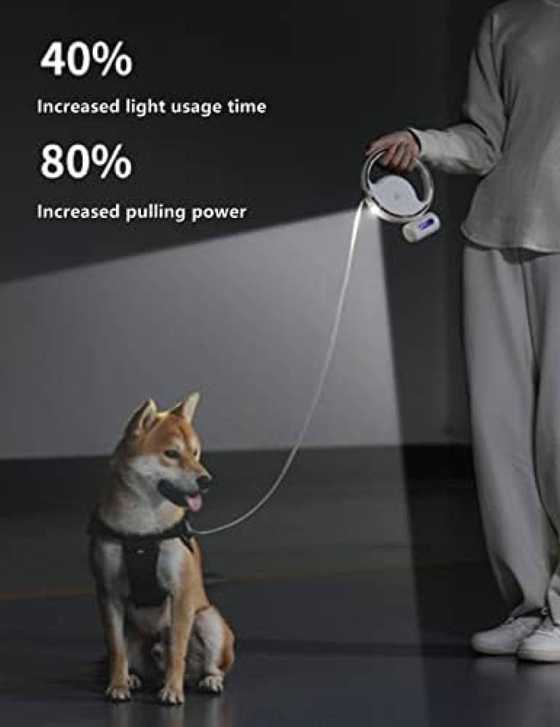 Correa Retráctil para Perros con Dispensador De Bolsas De Caca 3 M, con Luz Led, Correa para Perros Extensible para Mayor Visibilidad Y Seguridad, Black