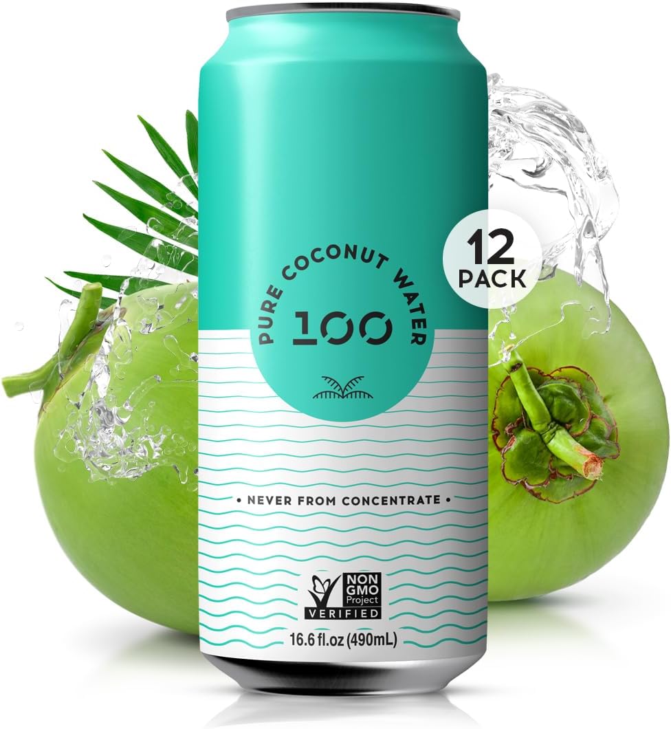100 Coconuts Pure Coconut-100% Pure Coconut Water - Low Calorie All-Natural Drink with Electrolytes - Naturally Sweet, no preservatives- Non-GMO, 16.6 fl oz, Pack of 12 (Pure Coconut Water)
