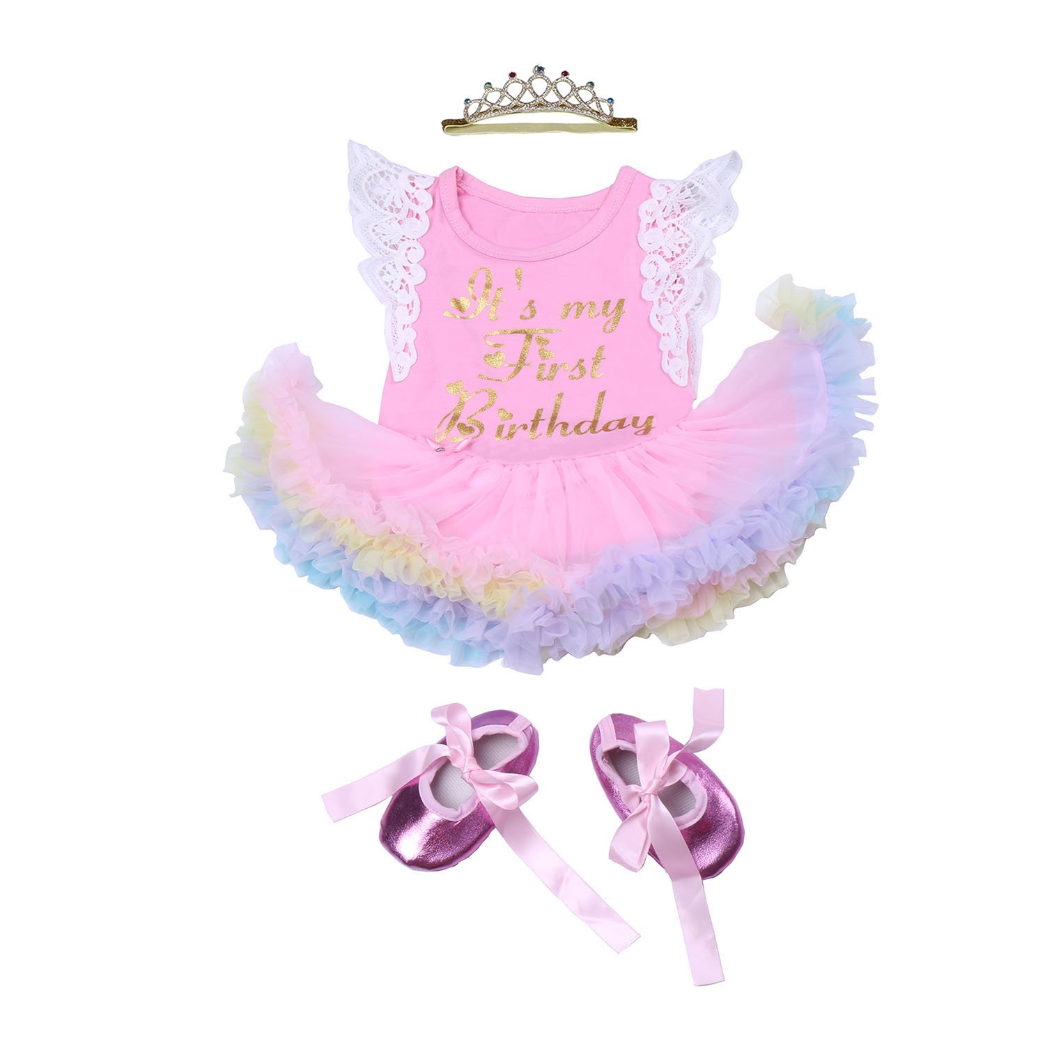 BABAYPREG First Birthday Baby Girls Outfits Dress Tutu Skirt with Headband (9-12 Months, Pink)