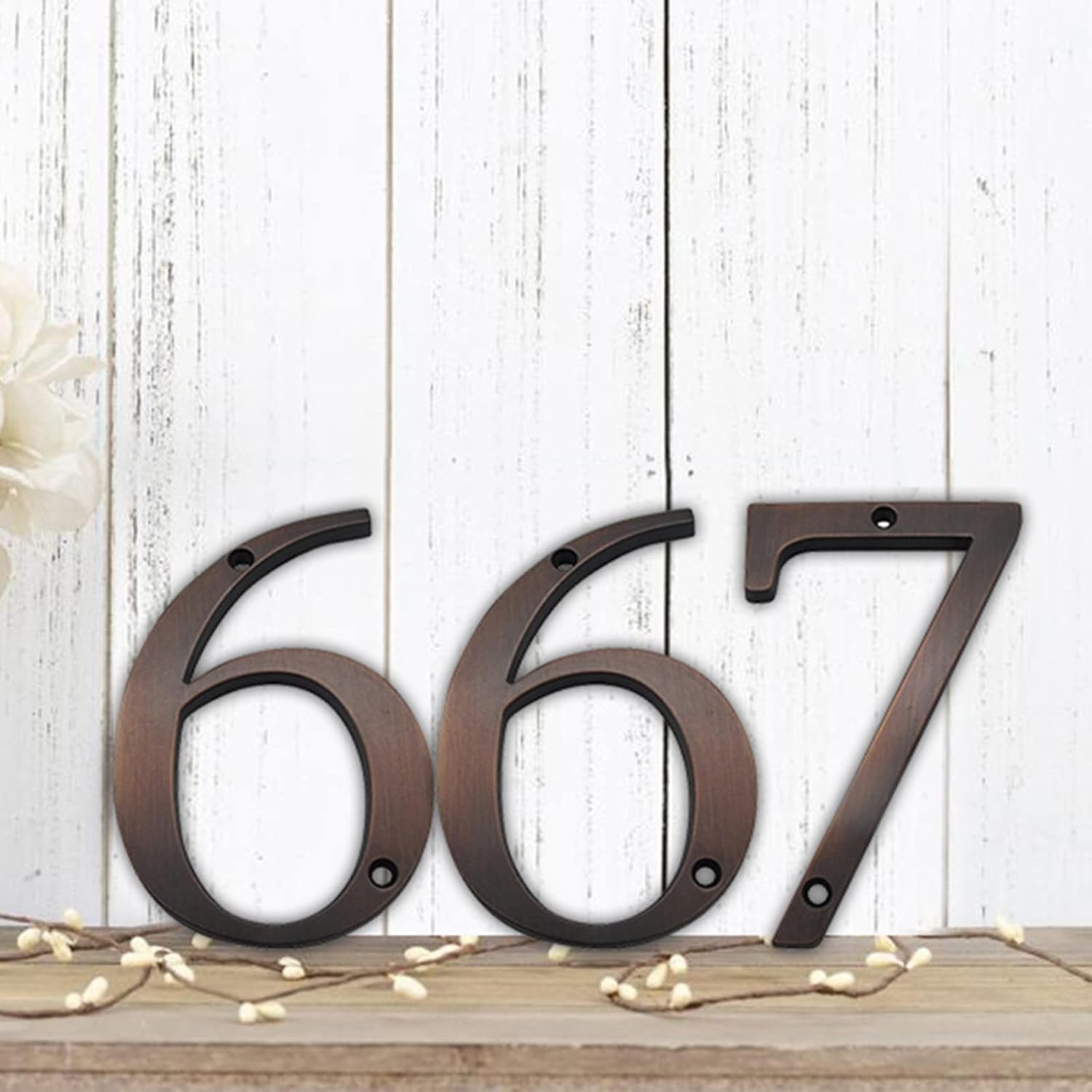 elpruperif 4 Inch 3D House Plaque Number Door Plate Address Zinc Alloy Electroplated, Screw Mounted, Outdoor Sign #0-9 Bronze Color, for Outside Yard Street, Mailbox (Aged Bronze 2)
