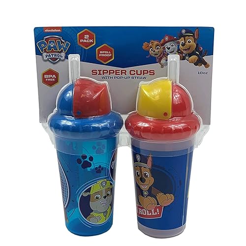 Cudlie Paw Patrol - Paquete de 2 vasos de 10 onzas con popote y tapa de fácil cierre