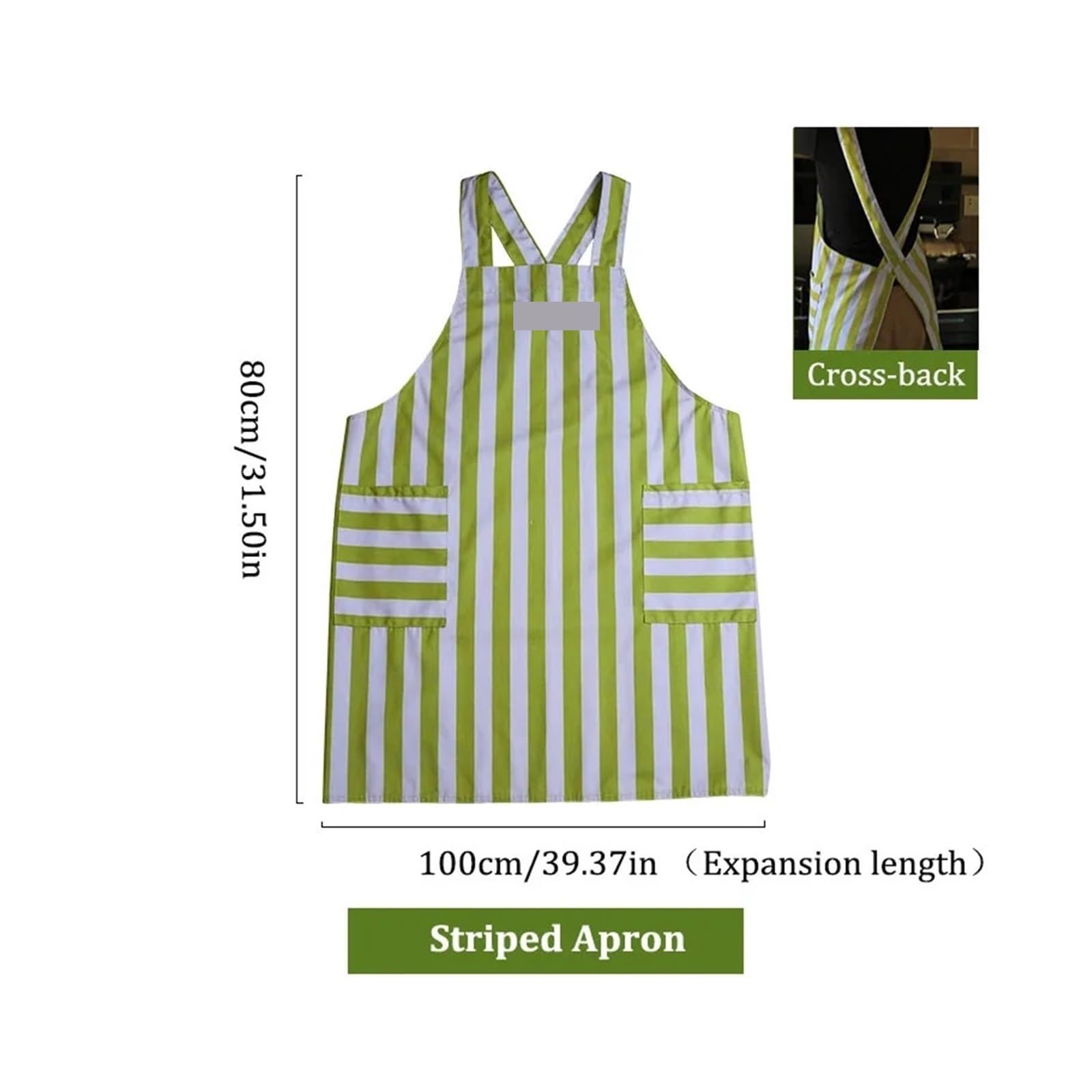 delantal Delantal a rayas de algodón y poliéster impermeable for verano, con bolsillo espalda cruzada, cocina for mujer, limpieza, trabajo horneado