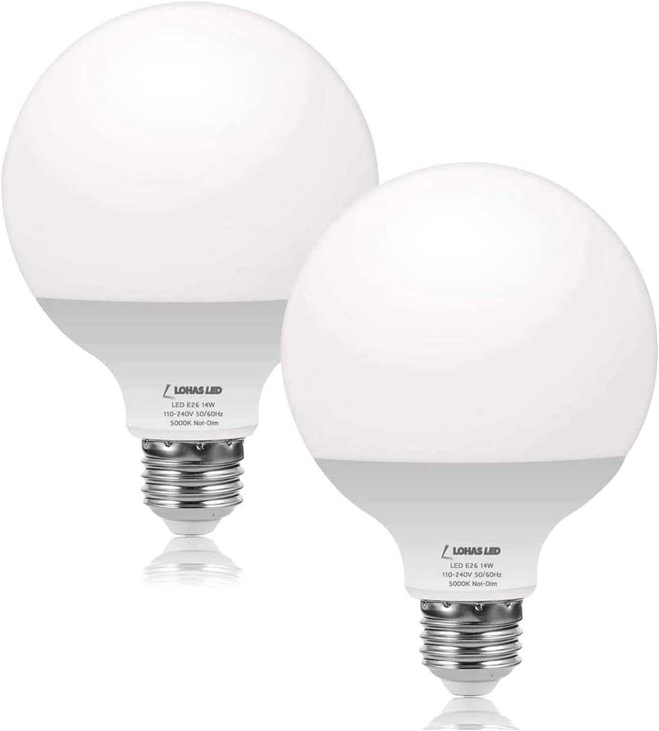 LOHAS G30 Replacement Bulbs, 100W Equivalent Globe Light Bulb Daylight White 5000K, 14Watt Round Light with E26 Base, 1250 Lumen for Garage, Kitchen,Warehouse Bathroom Light, Not-Dimmable, 2Pack