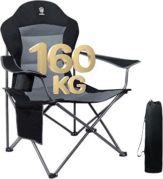 EVER ADVANCED Camping Chairs for Adults Heavy Duty Folding Chair Up to 160kg Oversized with High Back & Cup Holder & Side Pocket Comfy Camp Fold Up Chair