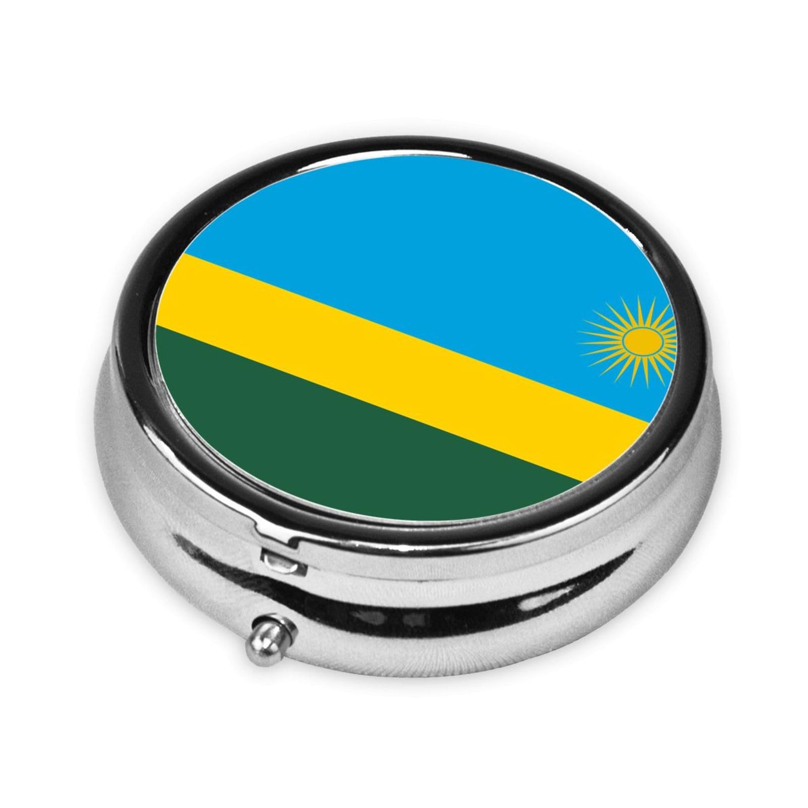 Cute 3-Compartments Round Pill Box Flag of Rwanda Small Pill Case Portable Medicine Dispenser,for Pocket Purse