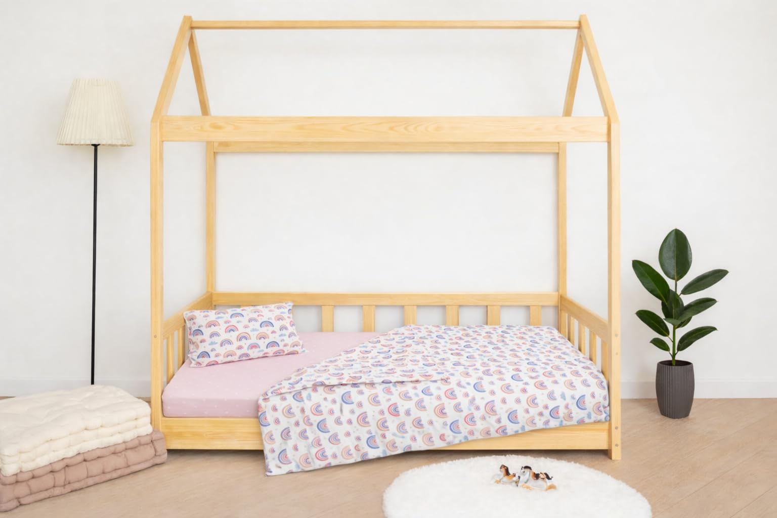 Sábana Bajera de 80 x 160 cm + Funda Nórdica de 120 x 170 cm + Funda de Almohada Infantil de 40 x 60 cm. Cama 80x160. (Arcoíris, Cama 80x160 cm - Juego de 3)