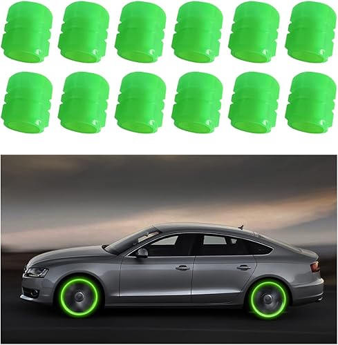 Miniatura 32 de Tapones fluorescentes para válvulas de neumáticos de automóvil, 12 unidades, cubierta de válvula de rueda iluminada con luz automática, resistente a