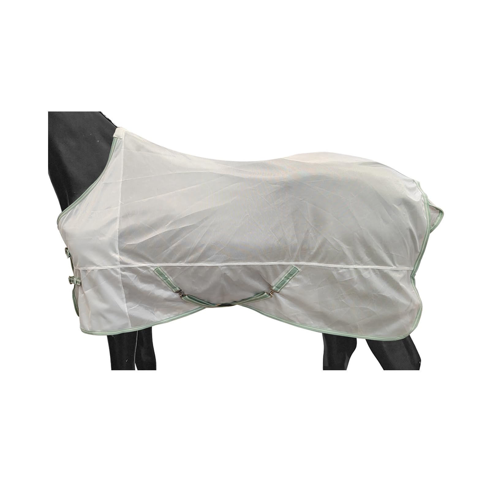 BARN &amp; STABLE Breathable and UV Protective Tear-Resistant Mesh Horse Fly Sheet Comfy Equine Summer Sheet with Removable Web Leg Straps (White Green, 75 in)