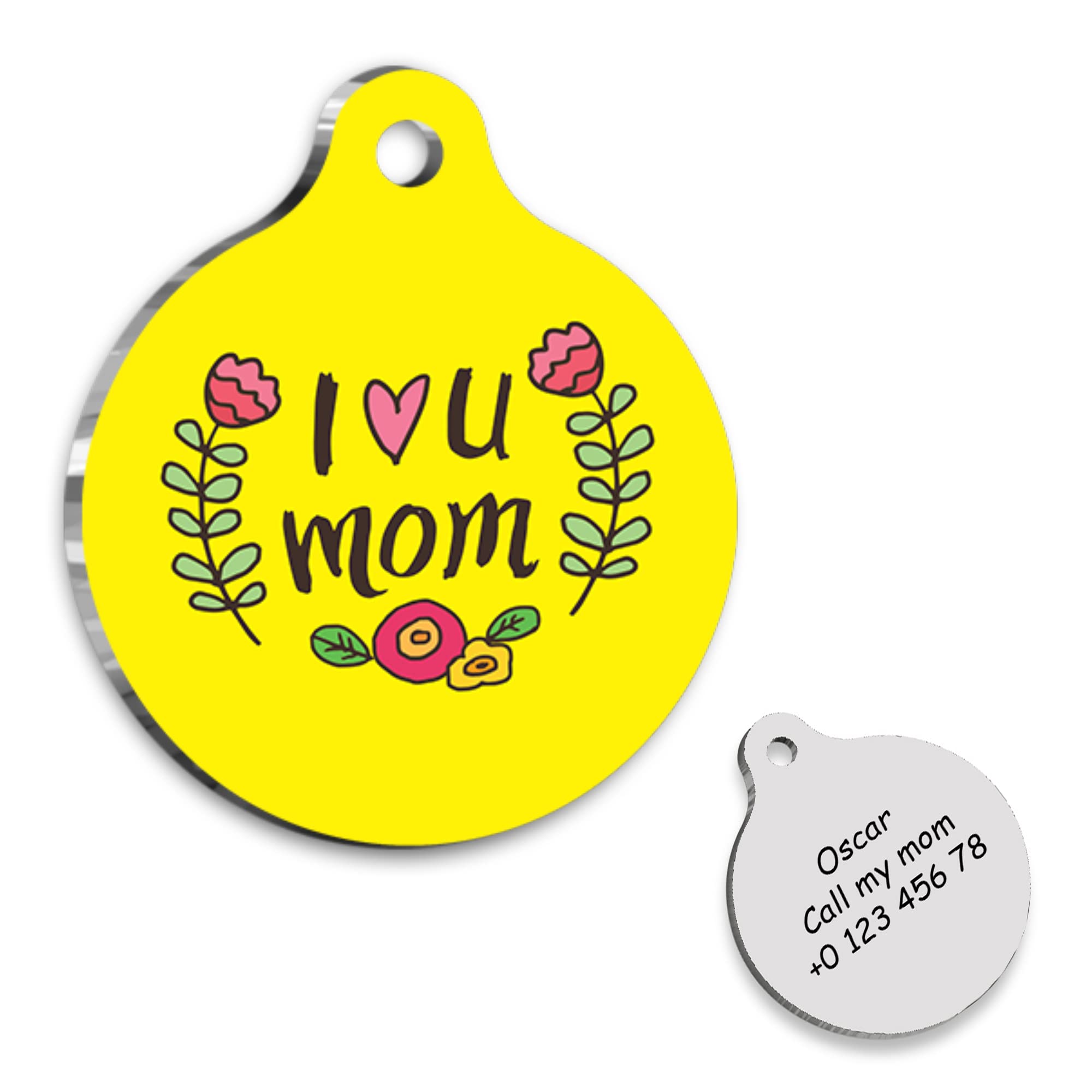I love Mom Personalized Dog Tag - Custom Name Tag - ID Tag for Dog & Cat - Customized Pet Tags - Dog & Cat Name id Tag - Dog Name Tag - Engraved Dog Tag