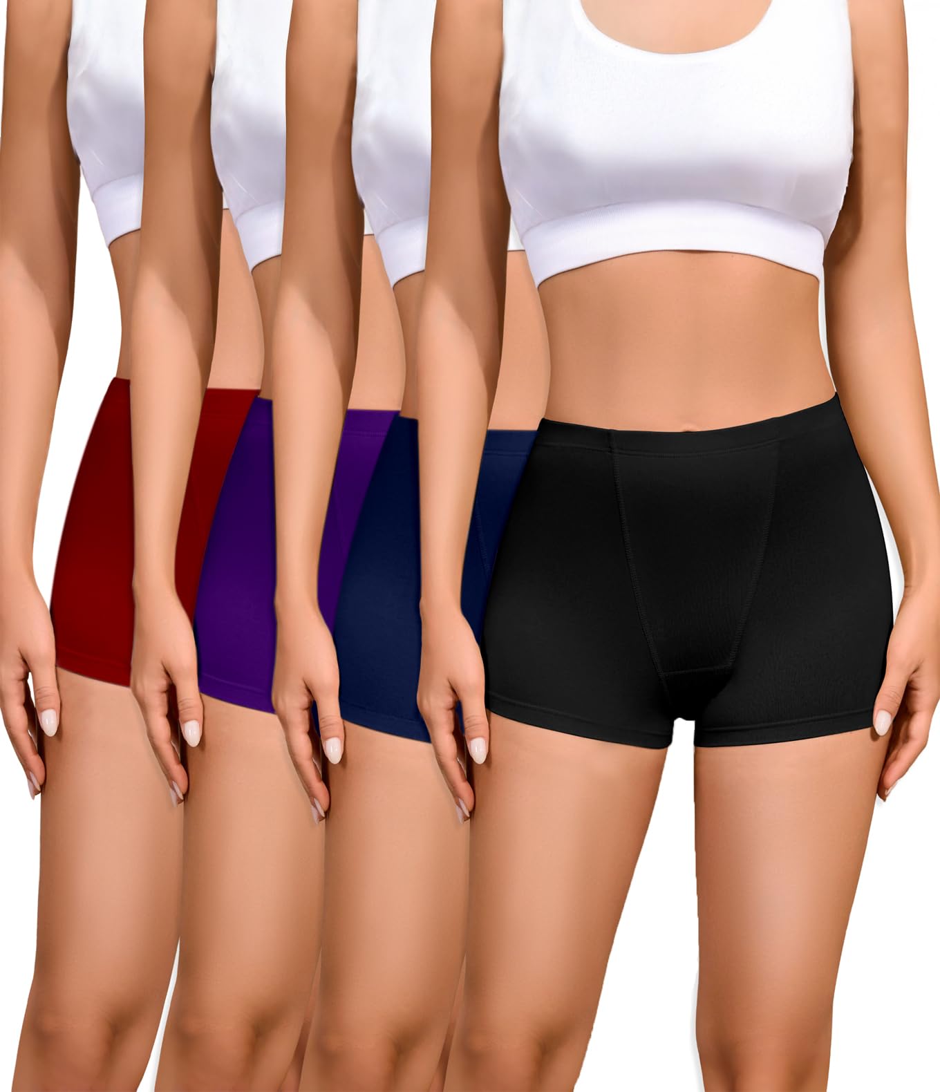 Photo 1 of Nexgenz Cotton Boyshorts Underwear for Women, 2-Inch Leg Boyshort Panties, Anti Chafing Soft Stretchy Full Coverage 4 Pack Dark Purple/Fuchsia/Navy Blue/Black XX-Large
