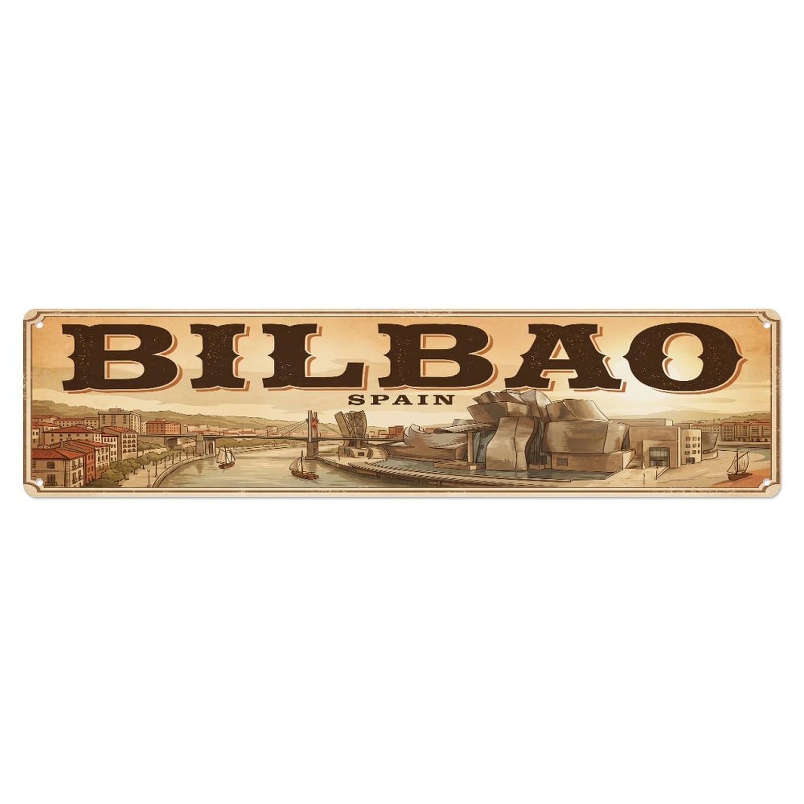 Metal Tin Sign Vintage Travel Spain Bilbao
