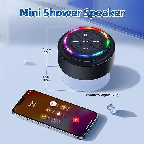 Miniatura 6 de Mini altavoz de ducha Bluetooth con ventosa, altavoz de ducha inalámbrico Bluetooth impermeable, IP67 flotante impermeable altavoces de baño con luz