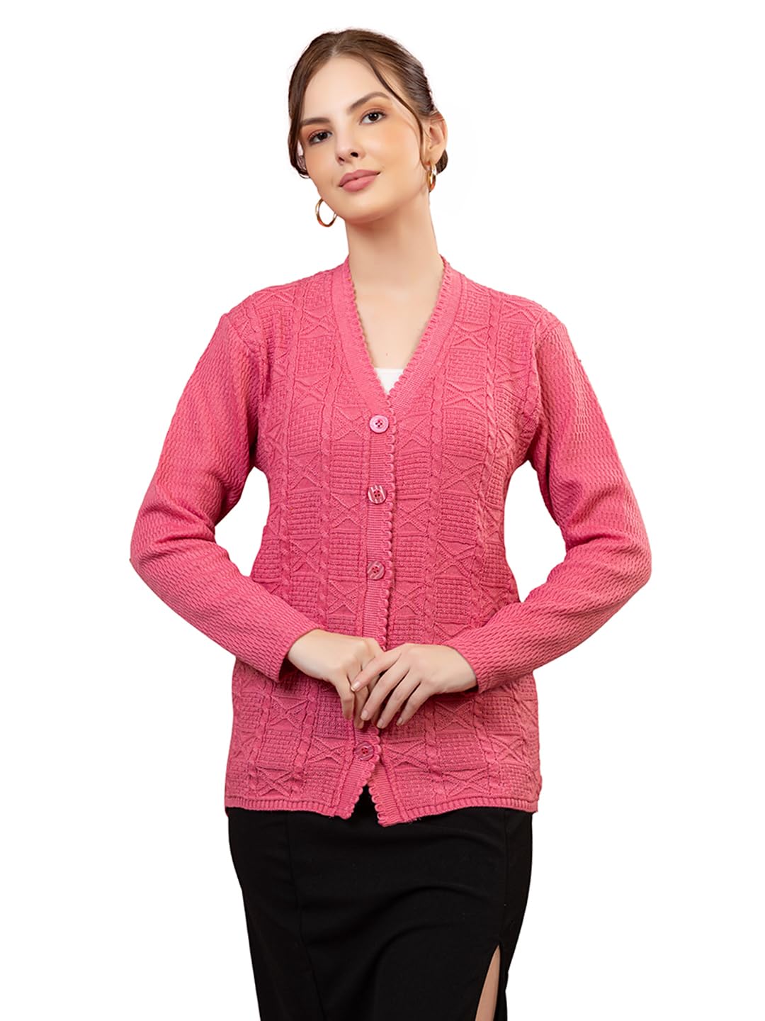 swaaglok - style that speaks Women’s Wool Blend Cardigan | V-Neck Button Down Knit Sweater | Long Sleeve Warm Winter Knitwear | Soft Textured Pattern Casual Top-picture-18