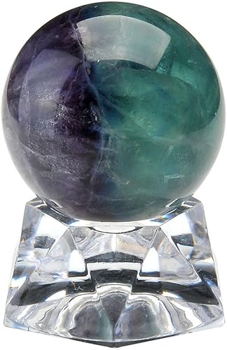 Jovivi - Figura decorativa con forma de bola de cristal curativo de Jaspe de Sangre de Dragón Natural y Fluorita de 12 pulgadas 30 mm con soporte de