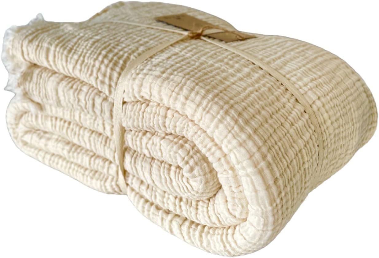 100 Cotton Muslin Blanket, 4 Layers Bedspread, Soft