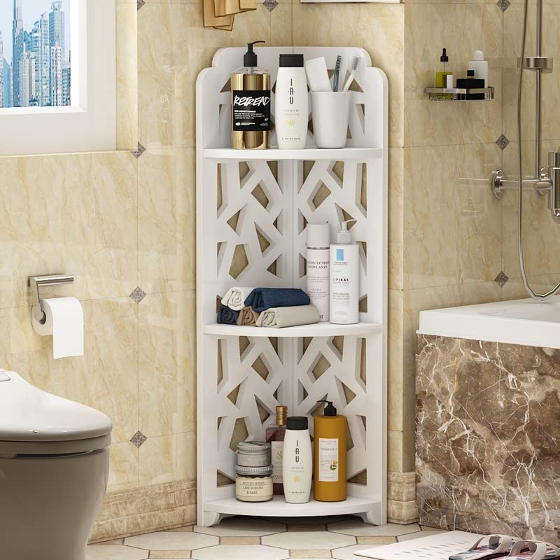 HOMETASTE Corner Shelf Stand,Bathroom Storage Organizer Great for Small Bathroom Storage,Small Corner Shelf Perfect for Small Space,Waterproof Bathroom Stand Also Use for Toilet Paper Stand,White