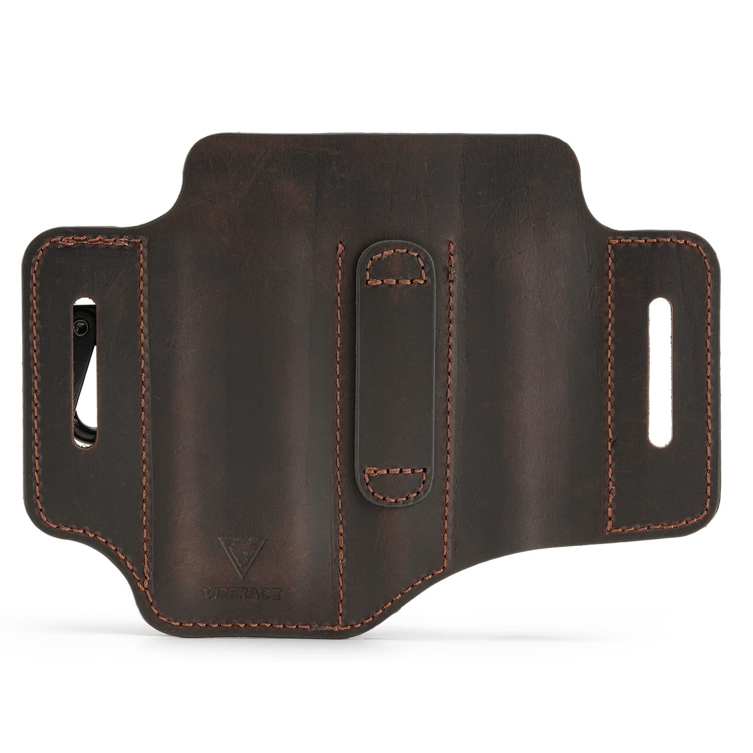 VIPERADE PJ13 EDC Funda de cuero, Multitools Funda/Herramientas Funda/Cuchillo Cinturón Funda/Linterna Vaina para Leatherman Multitools/Cuchillos, Hecho a Mano 3 Bolsillos Organizador Funda