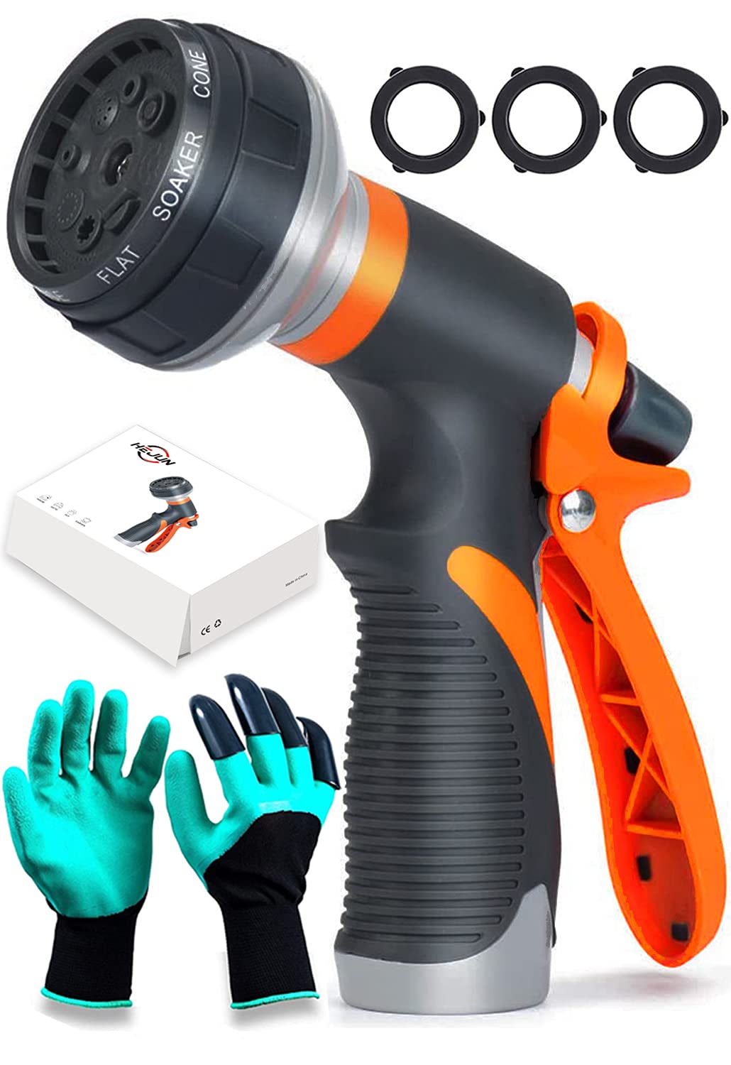 Garden Hose Nozzle,HEJUN Water Hose Nozzle Sprayer Heavy Duty 8 Adjustable Watering Patterns,Hose Spray Nozzle for Watering Plants, Cleaning, Car Wash and Showering Pets