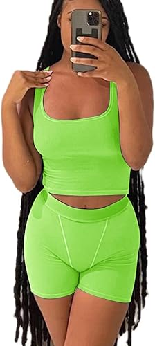 AYWA Conjunto de entrenamiento casual de dos piezas para mujer, camiseta sin mangas acanalada, leggings de cintura alta, ropa activa