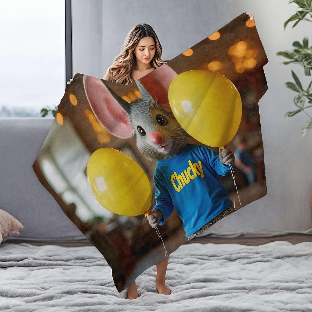 Couverture en flanelle pour bébé 150x200 cm avec motif souris et ballons jaunes