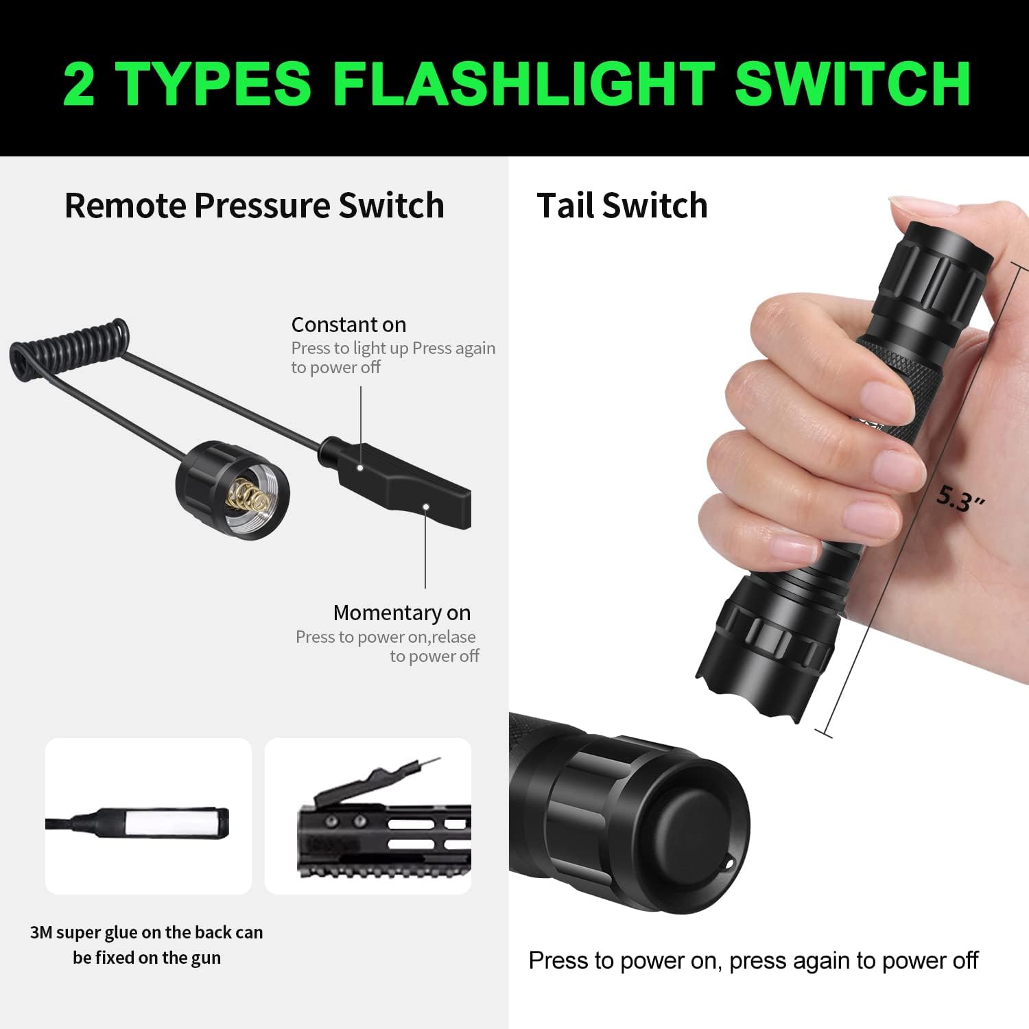 WINDFIRE Green Flashlights Predator Light LED Coyote Hog Varmint Hunting Lights Tactical Rifle Flashlight Torch with Picatinny Rail Mount, Pressure Switch