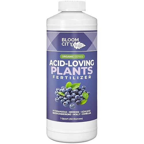 Bloom City 's Fertilizante vegetal amante de los ácidos, acidificador de suelo para todas las plantas amantes del ácido, cuarto de galón (32 onzas)