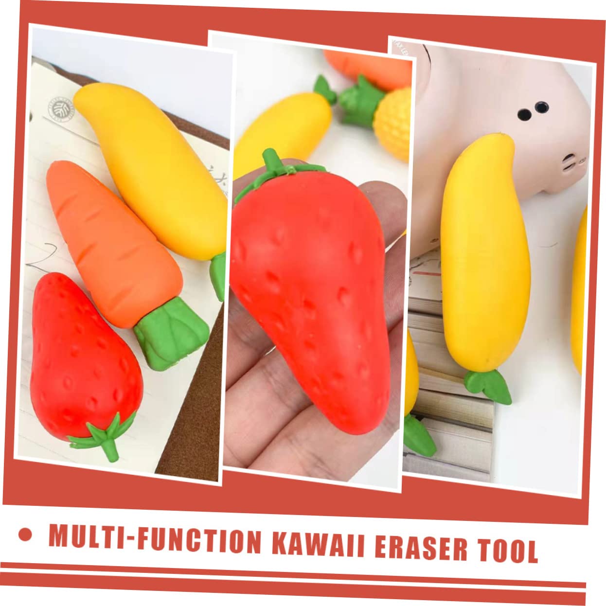 Abaodam 15stücke Kawaii Mini Früchte Radiergummis Kreative Erdbeere Mango Und Karotte Multifunktionale Schulbedarf Radierer Für Studenten Für Klassenzimmer Und Büro