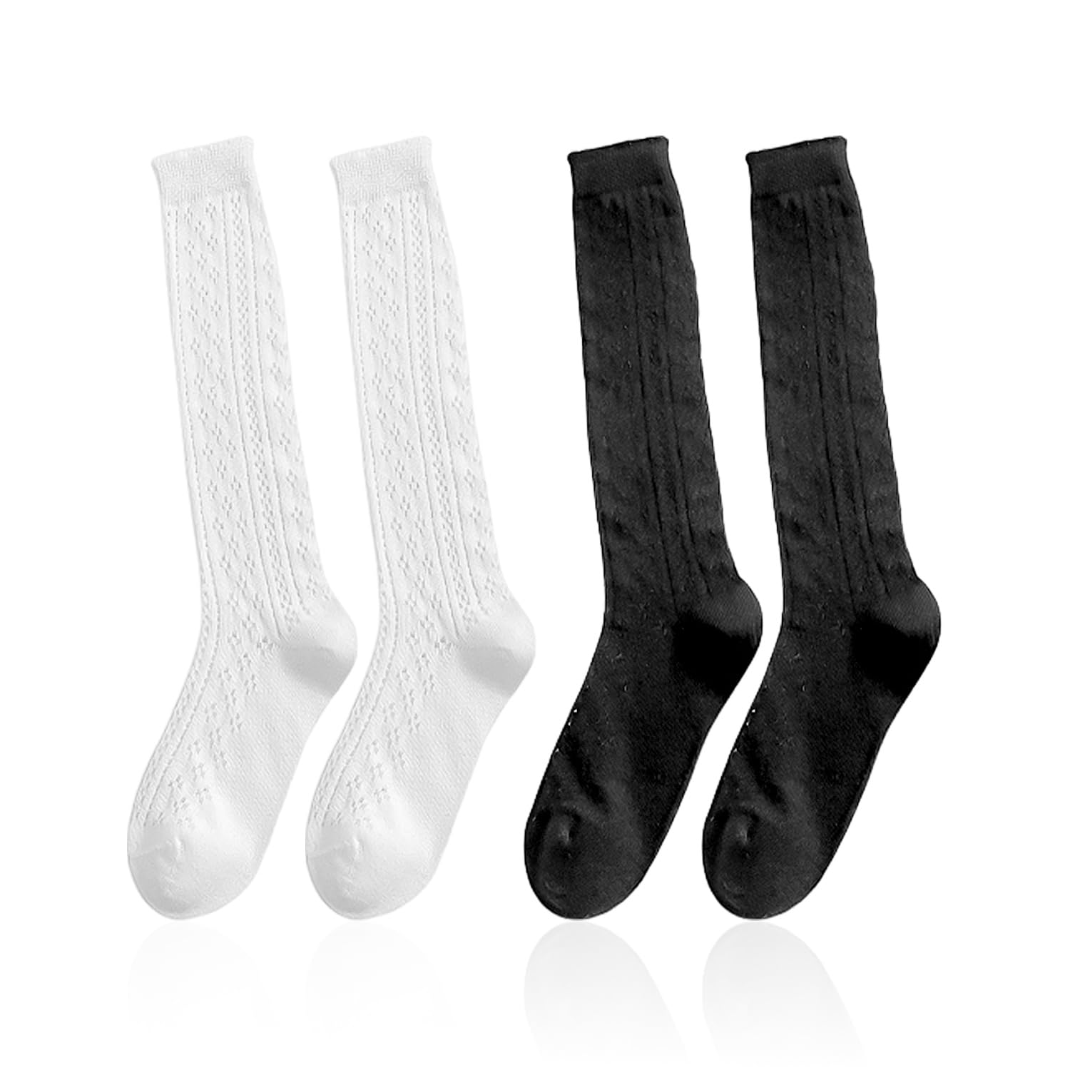 RNFKSU 2 Pieces Of Hollow Mesh Stockings, Breathable Non-Slip Socks, Fashionable All-Match Socks, Ladies Comfortable Over-The-Knee Socks (Black, White).