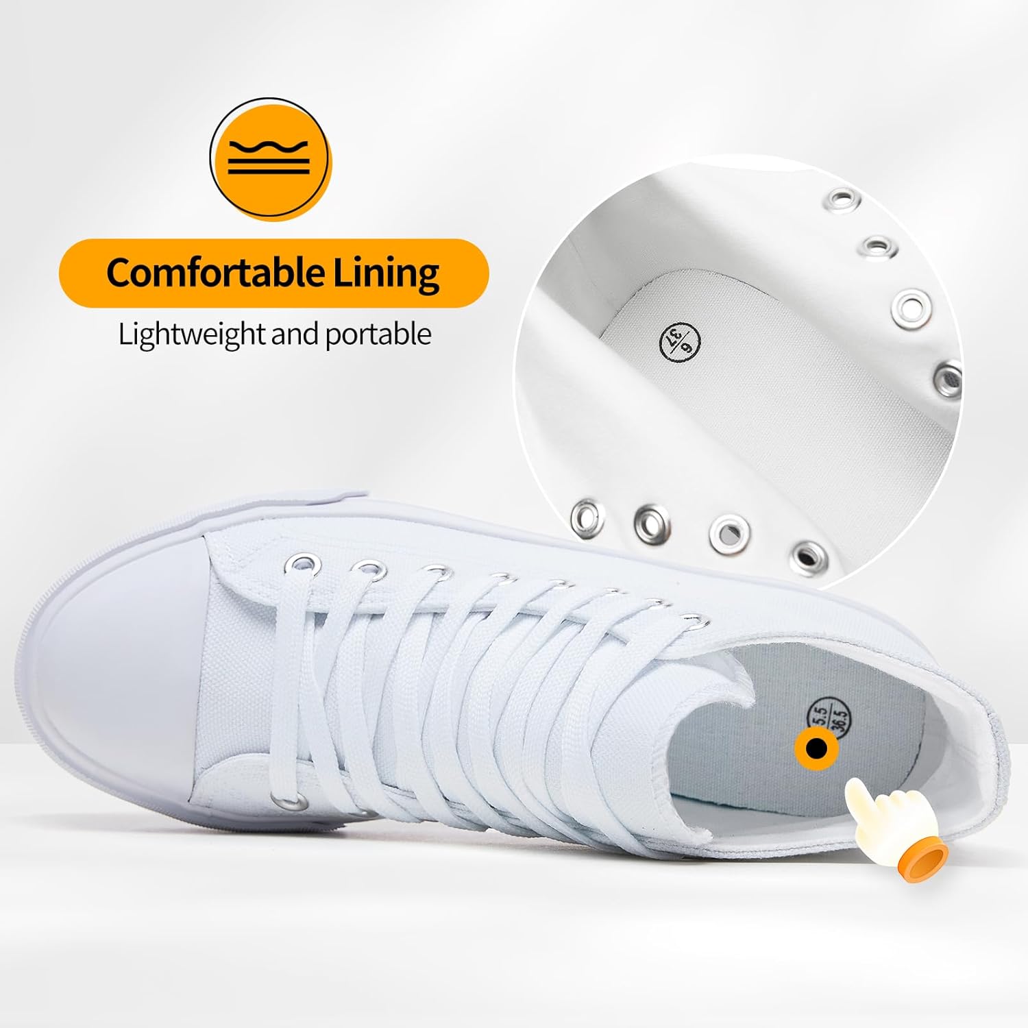 ZGR Womens High Top Canvas Sneakers,Lace-up Canvas Shoes,Casual Tennis Walking Shoes - Image 5