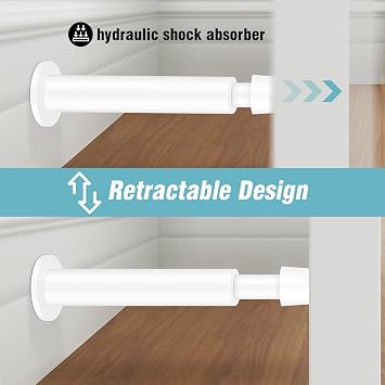 Door Stoppers, Spring Door Stopper for Wall | 4.4 Inch Long Doorstop Wall Protector with Soft Rubber Bumper for Baseboard 2 Pack, White