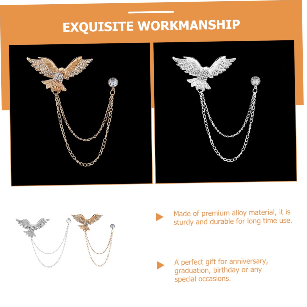 FOMIYES Rhinestone Brosche Mit Kettenquaste Anstecknadel Für Anzug Hemd Elegantes Kleidungsaccessoire Für Herren Damen Vintage Besondere Anlässe