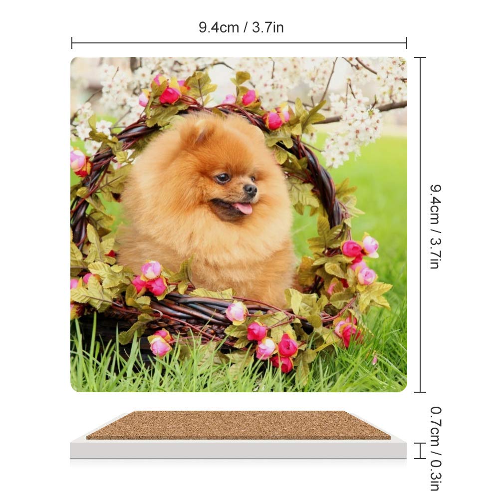 Set Of 4 Pomeranian Ceramic Coasters With Cork Bottom - Absorbent Drink Coasters For Dog Lovers - View #4