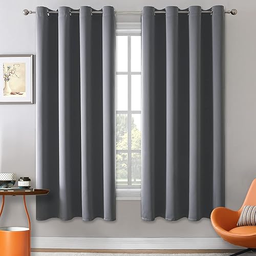 Rutterllow Blackout Curtains for Bedroom, Thermal Insulated Room Darkening Curtains 2 Panels for Living Room, Grommet Top (52x63 Inch, Dove Grey)