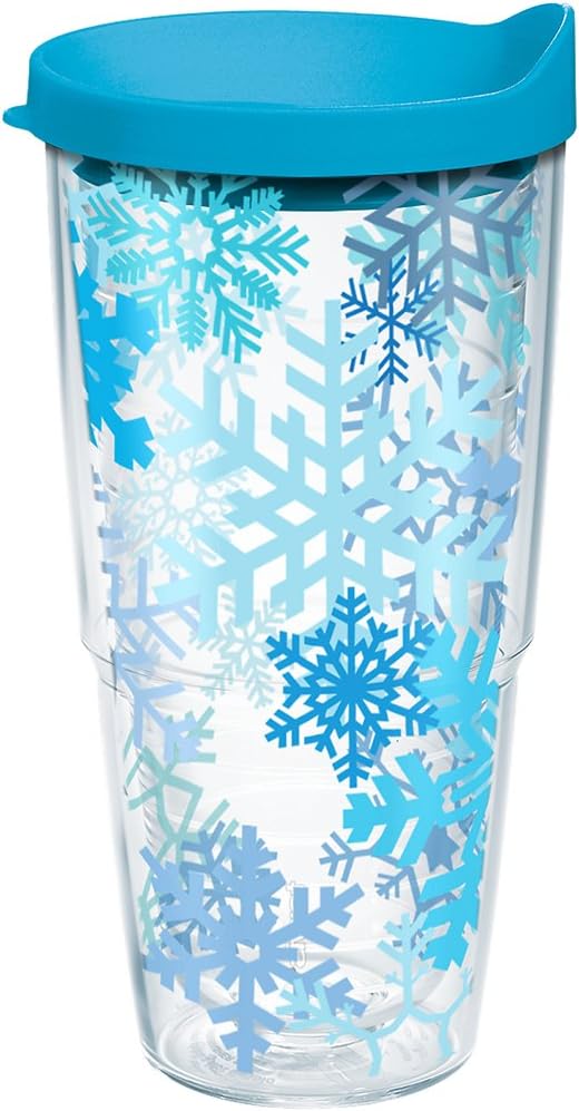 Tervis Christmas Holiday Blue Winter Snowflakes Made in USA Double Walled Insulated Tumbler Travel Cup Keeps Drinks Cold & Hot, 24oz, Classic