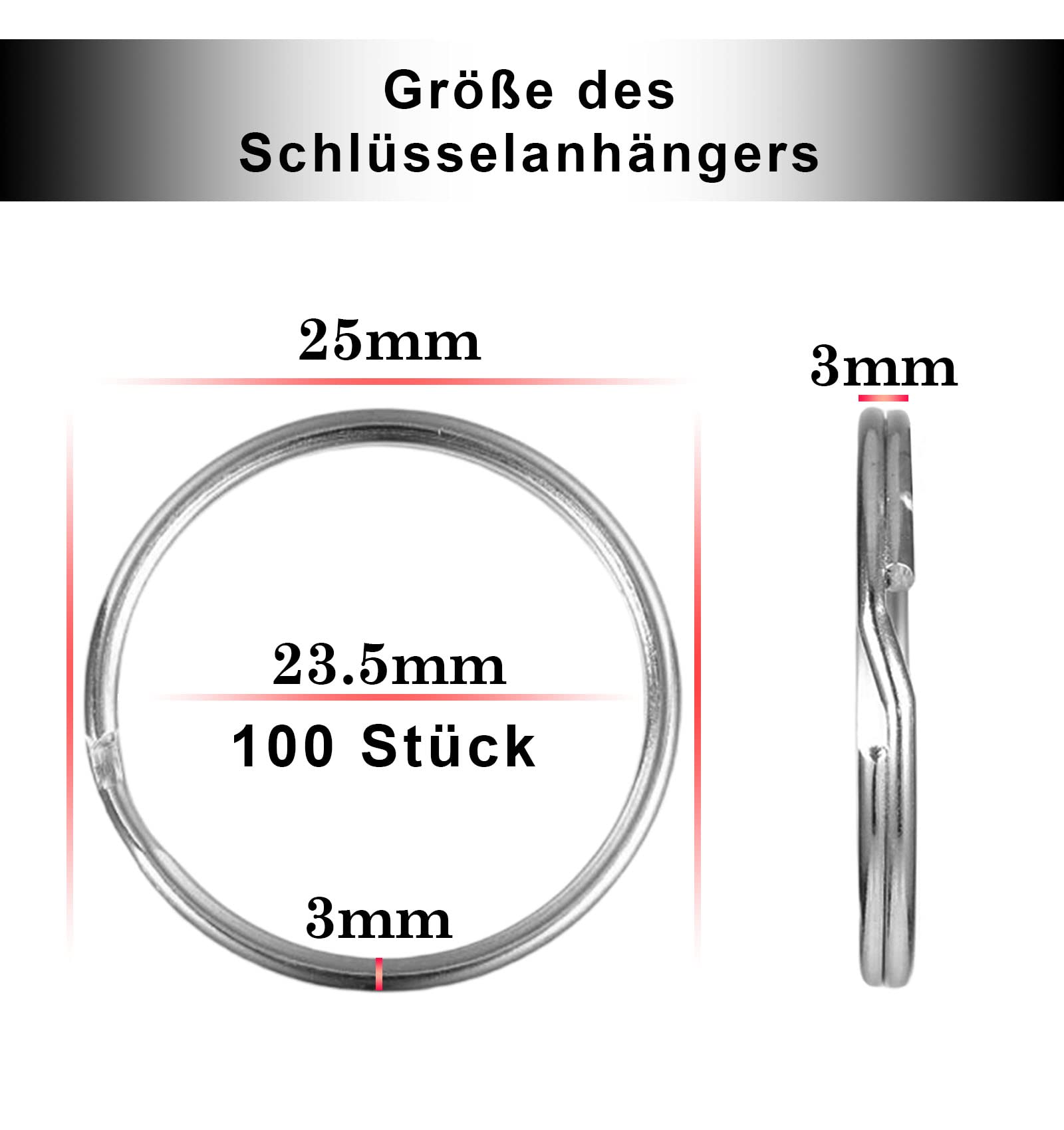 100 Anelli Portachiavi In Acciaio - 25mm, Per Chiavi E DIY Gioielli