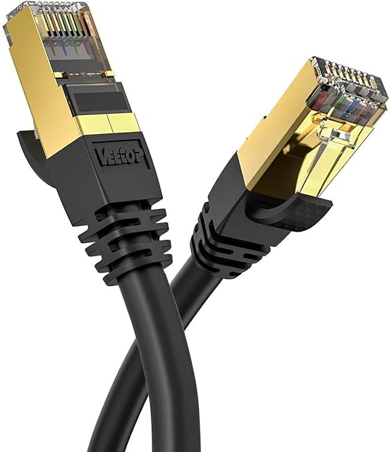Veetop 0.25m/0.8ft CAT8 Ethernet Cable 40Gbps 2000Mhz High Speed Gigabit SFTP Lan Network Internet Cables with RJ45 Gold Plated Connector for Use of Smart Office Smart Home System iOT Gaming(1 Pack)