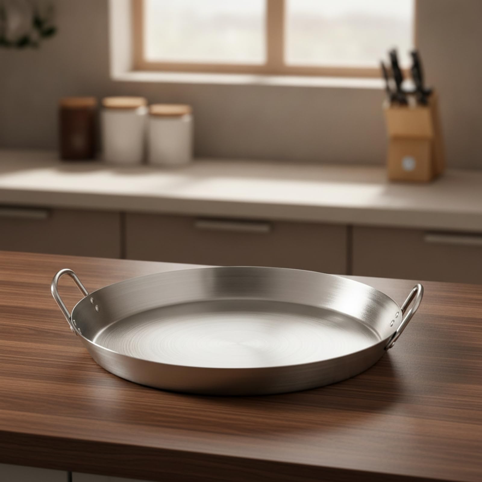 Amagogo Poêle à Frire Acier Inoxydable Brossé Bords Surélevés pour Faire Sa Légumes Rôtir Plats sur pour Repas Familiaux à Table, 50CM