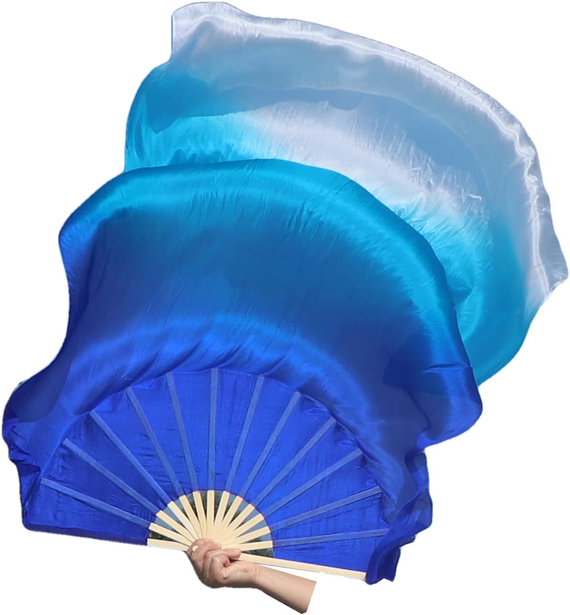 Winged Sirenny 59" (150 cm) Pairs Spinning Worship Praise Fan Pois, Adjustable Colorful Belly Dance Silk Fan Veil