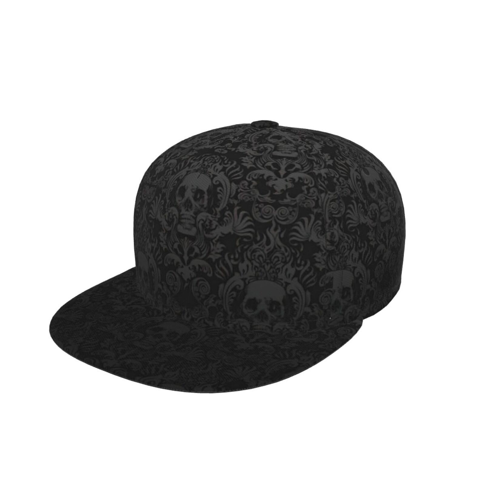 Longzehao Unisex Black Gothic Wallpaper Skull Print Snapback Hat For Men Women,Hip Hop Style Adjustable Baseball Cap
