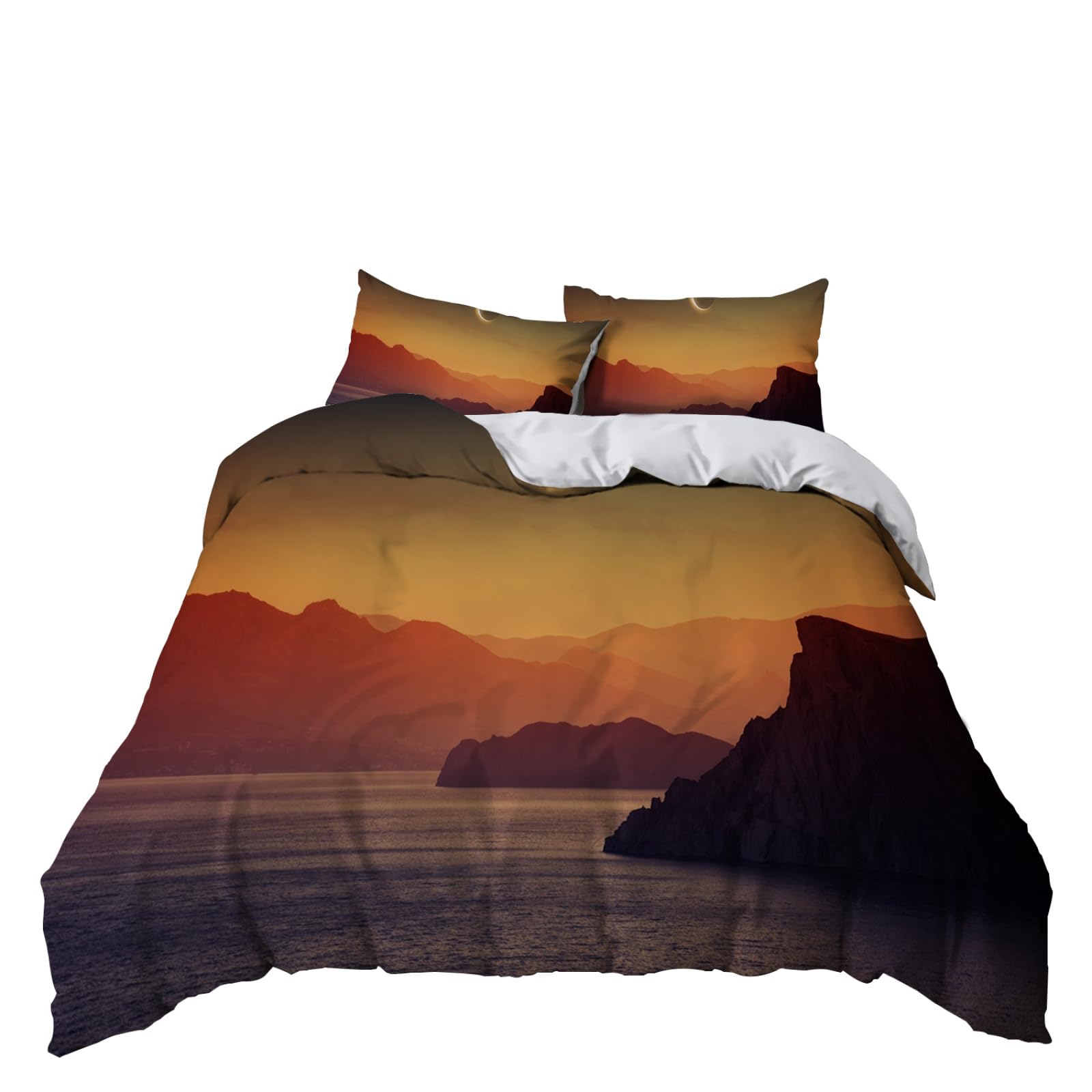 Copripiumino 200X200 Dusk Mountain Parure Copripiumino Matrimoniale Stampa Copripiumino Una Piazza E Mezza Ragazza,In Microfibra, Con 2 Federa(50X75Cm)