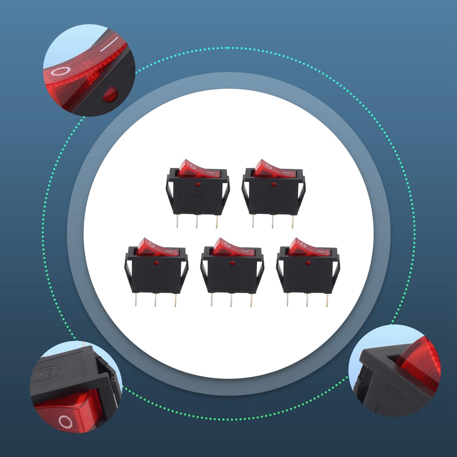 #US AC 16A/250V 20A/125V Red Light Ted On Off Boat Rocker X 5 Pcs H2R1