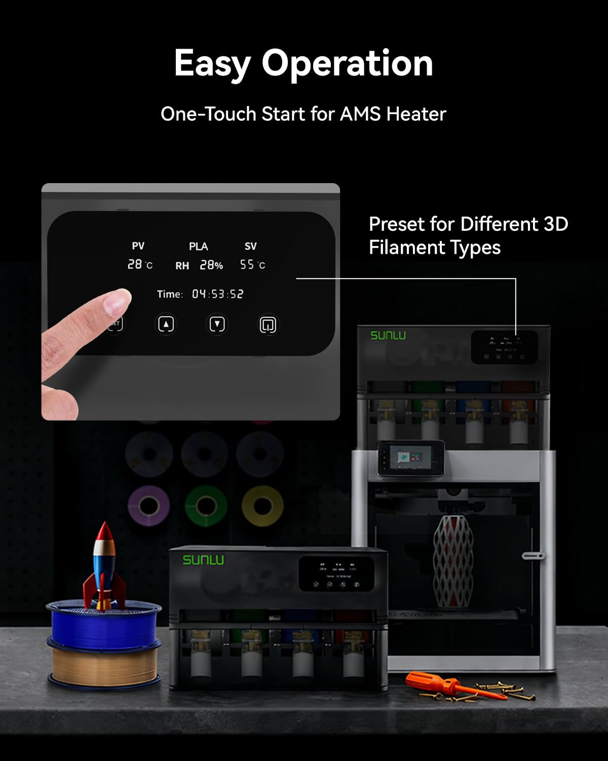 SUNLU AMS Heater for Bambu Lab AMS Gen 1 Upgrade, 4-Spool Print & Dry Simultaneously, Fast 3D Filament Dryer with 70°C in 20 Min, Dual-Duct Heating & Triple Protection